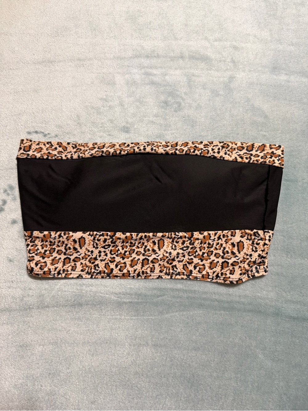 Black and Leopard Print Bandeau Bikini Top